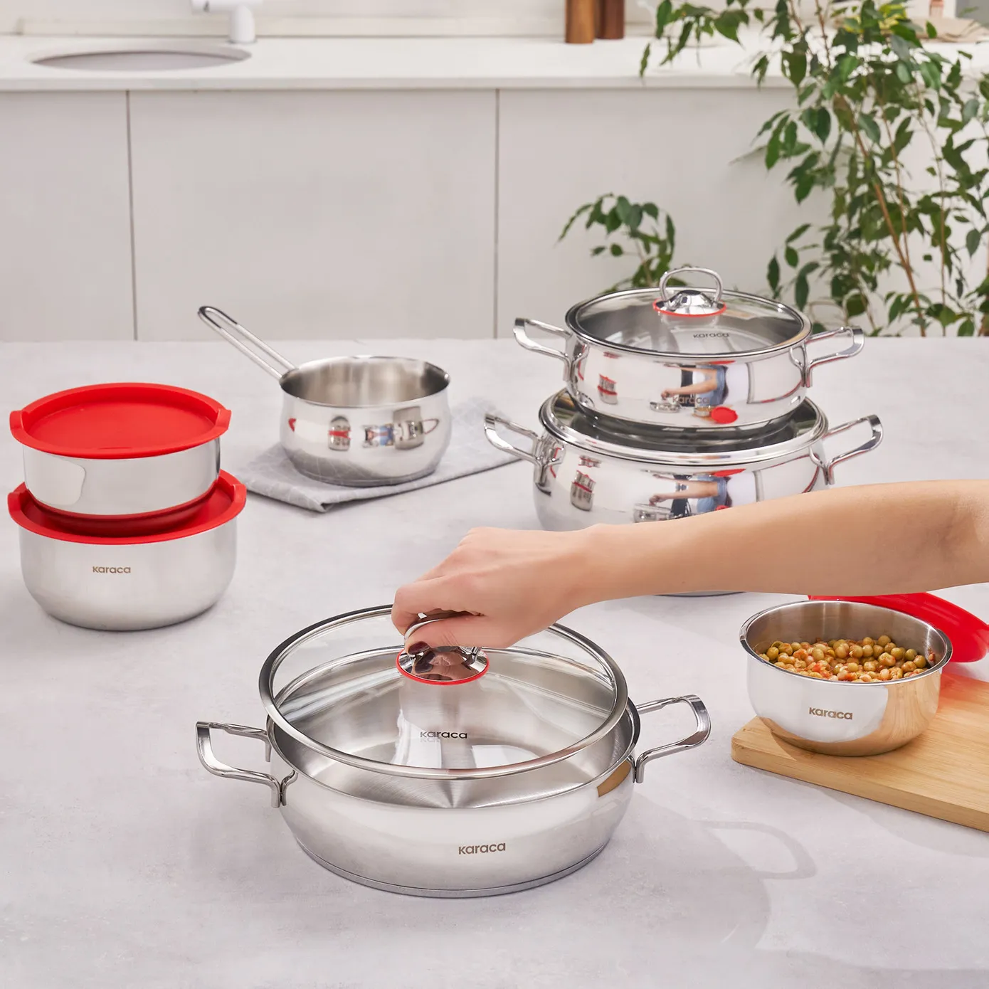 Batterie de cuisine Karaca en acier et récipient de stockage v2, 13 pièces - Image 3