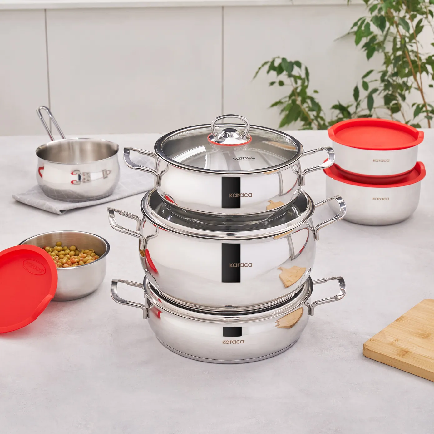 Batterie de cuisine Karaca en acier et récipient de stockage v2, 13 pièces - Image 4