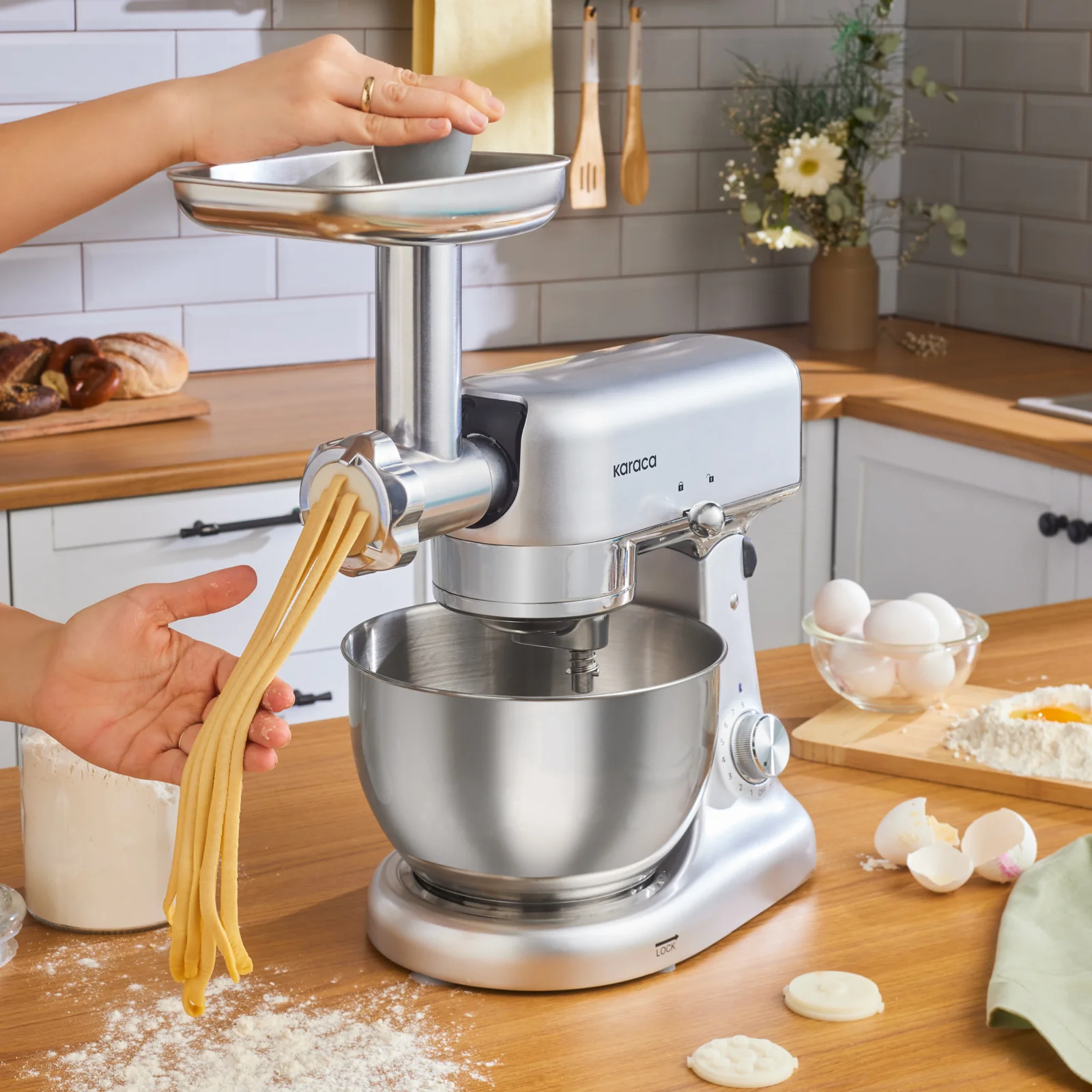 Karaca Multicast Plus Moulin à viande hachée / Saucisse / Kibbeh / Appareil à biscuits Pétrin Machine à pétrir la pâte Argent 5L - Image 5