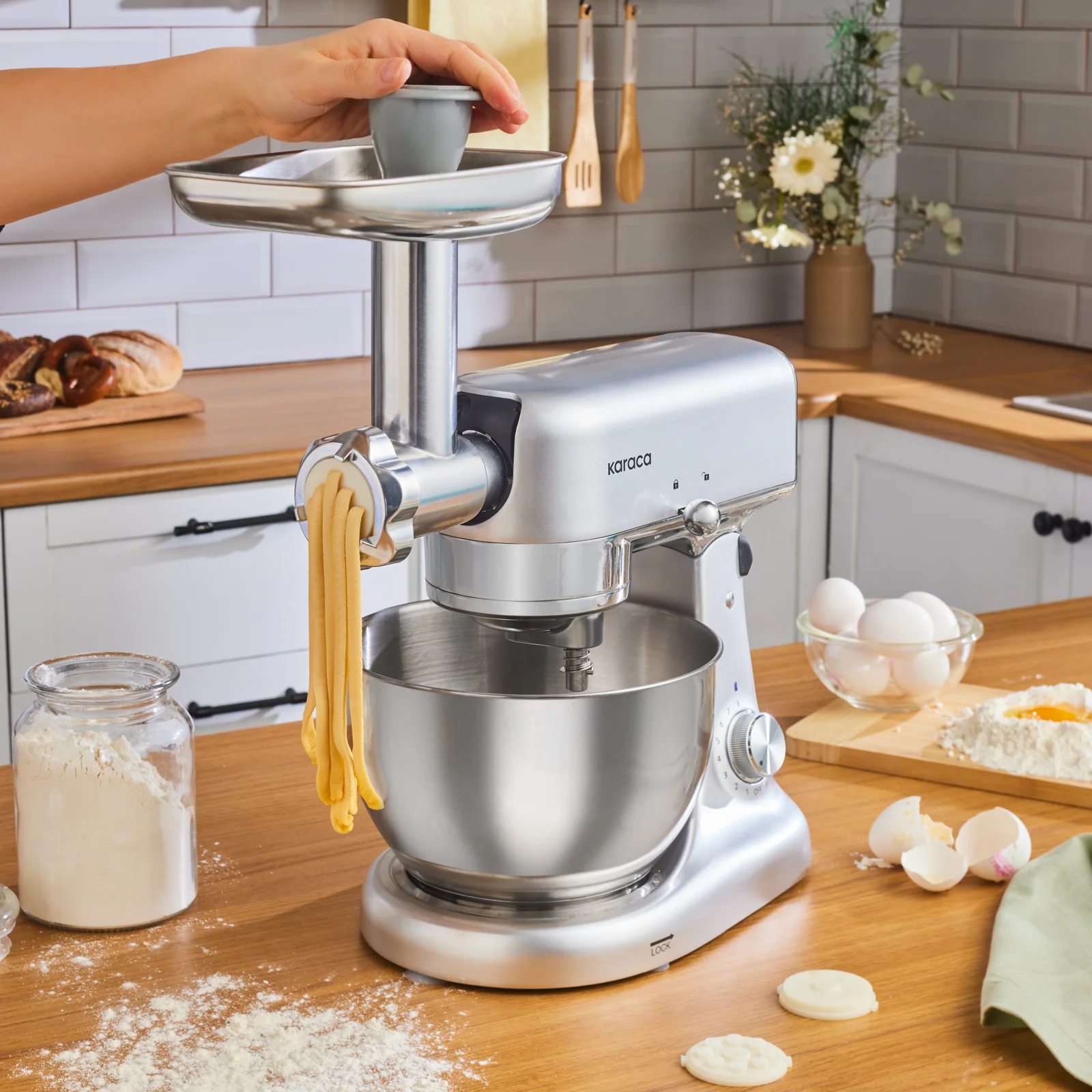 Karaca Multicast Plus Moulin à viande hachée / Saucisse / Kibbeh / Appareil à biscuits Pétrin Machine à pétrir la pâte Argent 5L - Image 6