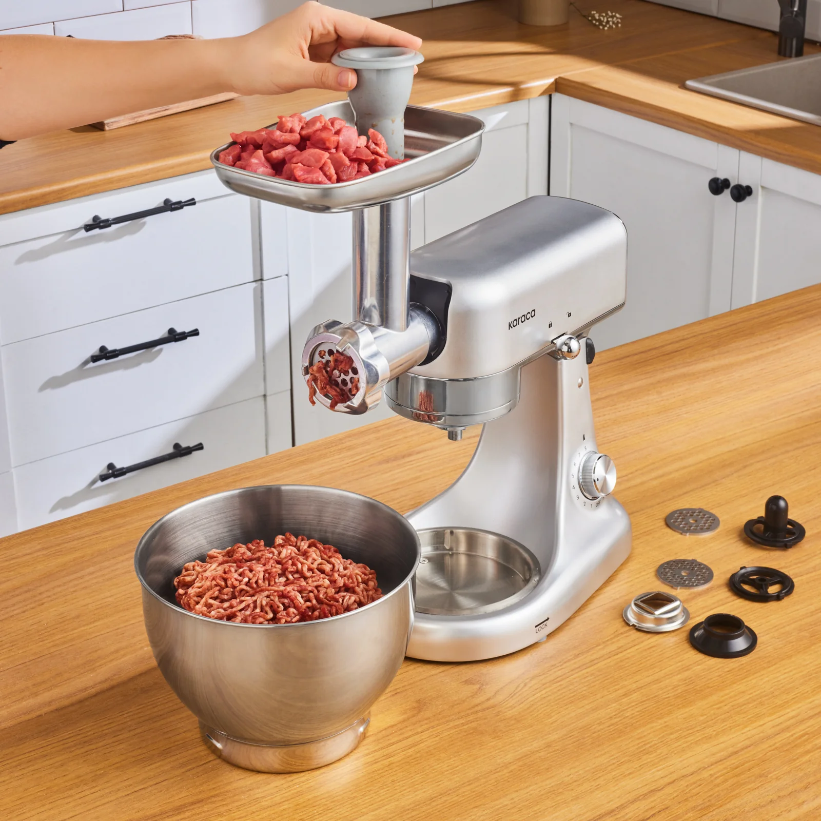 Karaca Multicast Plus Moulin à viande hachée / Saucisse / Kibbeh / Appareil à biscuits Pétrin Machine à pétrir la pâte Argent 5L - Image 7