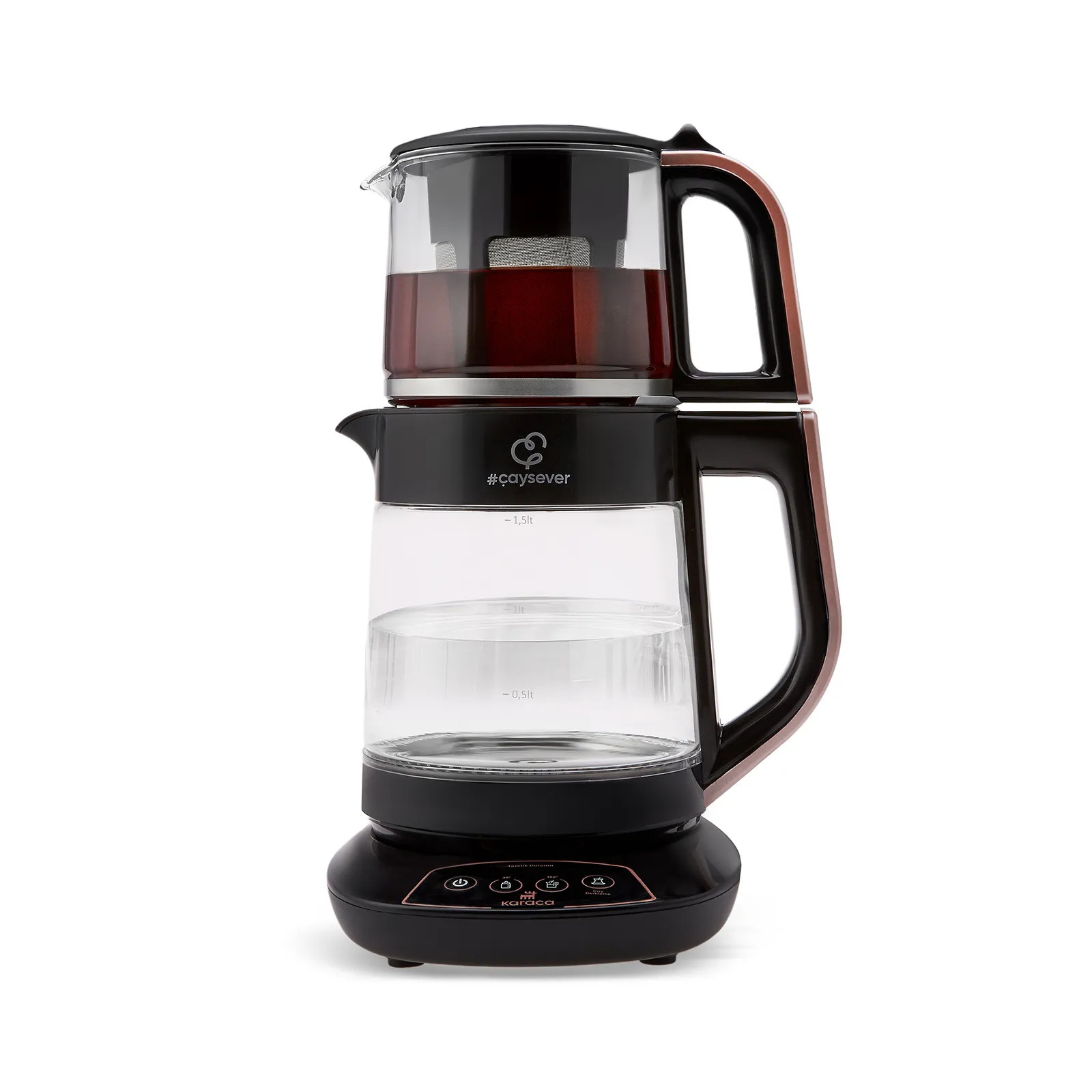 Théière avec bouilloire Karaca Caysever 3 en 1 automatique parlant, en verre, 1700W, couleur or rose - Image 8
