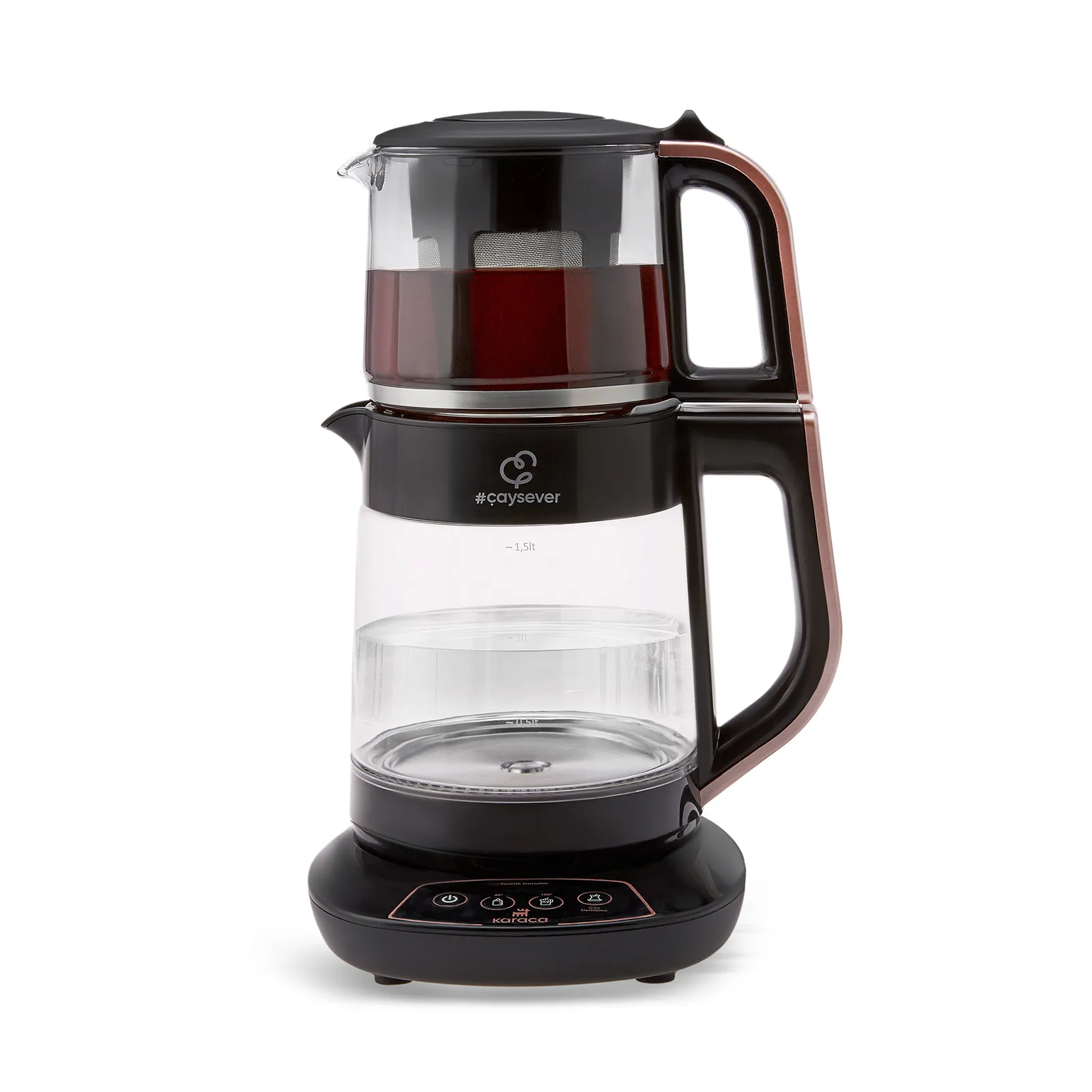 Théière avec bouilloire Karaca Caysever 3 en 1 automatique parlant, en verre, 1700W, couleur or rose - Image 9