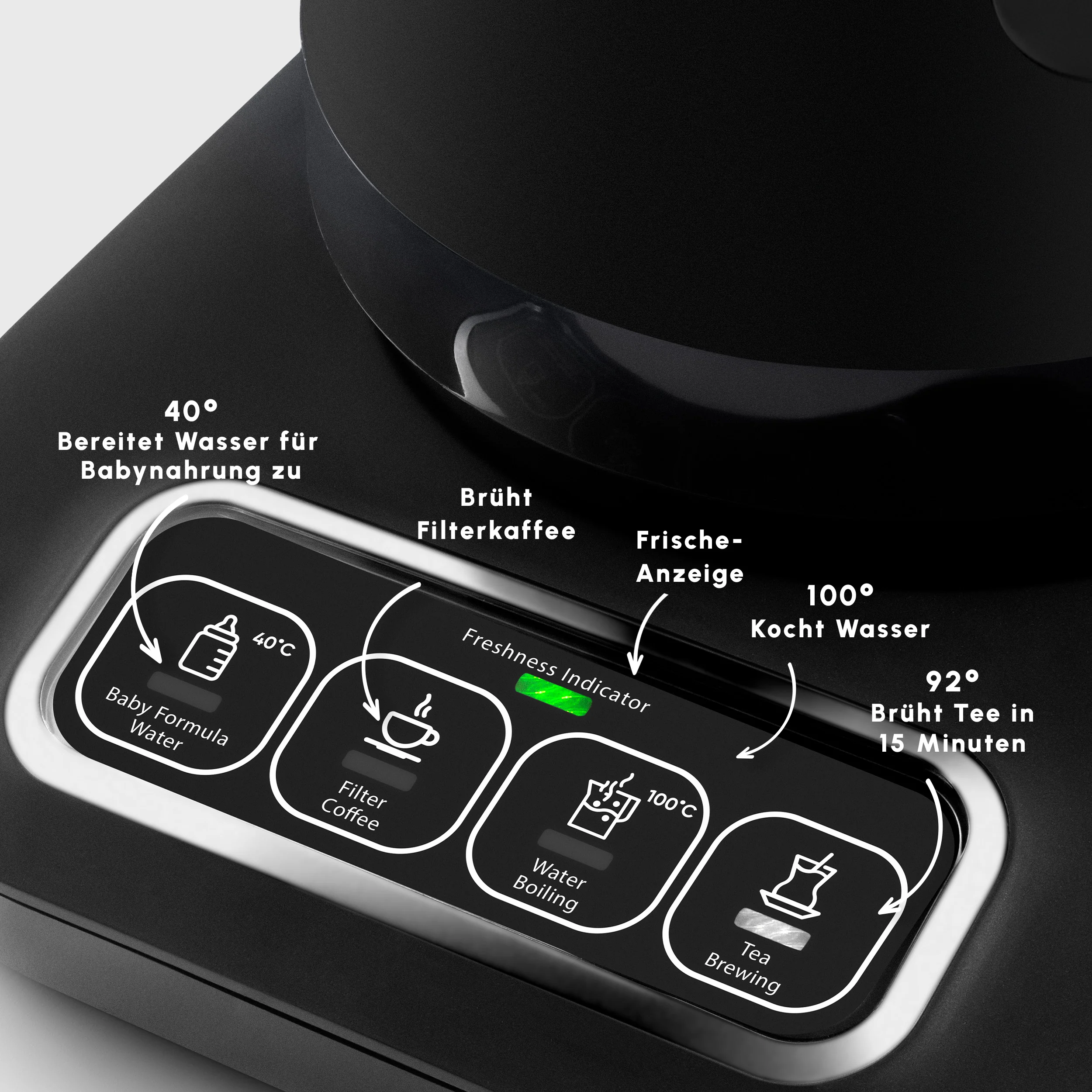 Théière Bouilloire et cafetière filtre Karaca Caysever Robotea Pro 4 en 1 automatique parlant, 2500W, chrome - Image 5